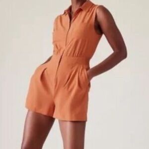 Athleta Brooklyn Romper Women's Size 12 P Petite Sunbaked Clay 607139 Orange